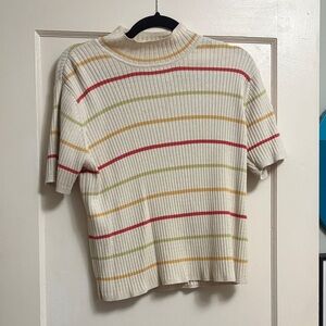 Talbots Striped Mock Neck Cotton Knit Top
